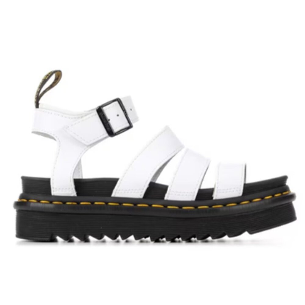 Dr. Martens White Leather Platform Fisherman Sandals with Black Sole
